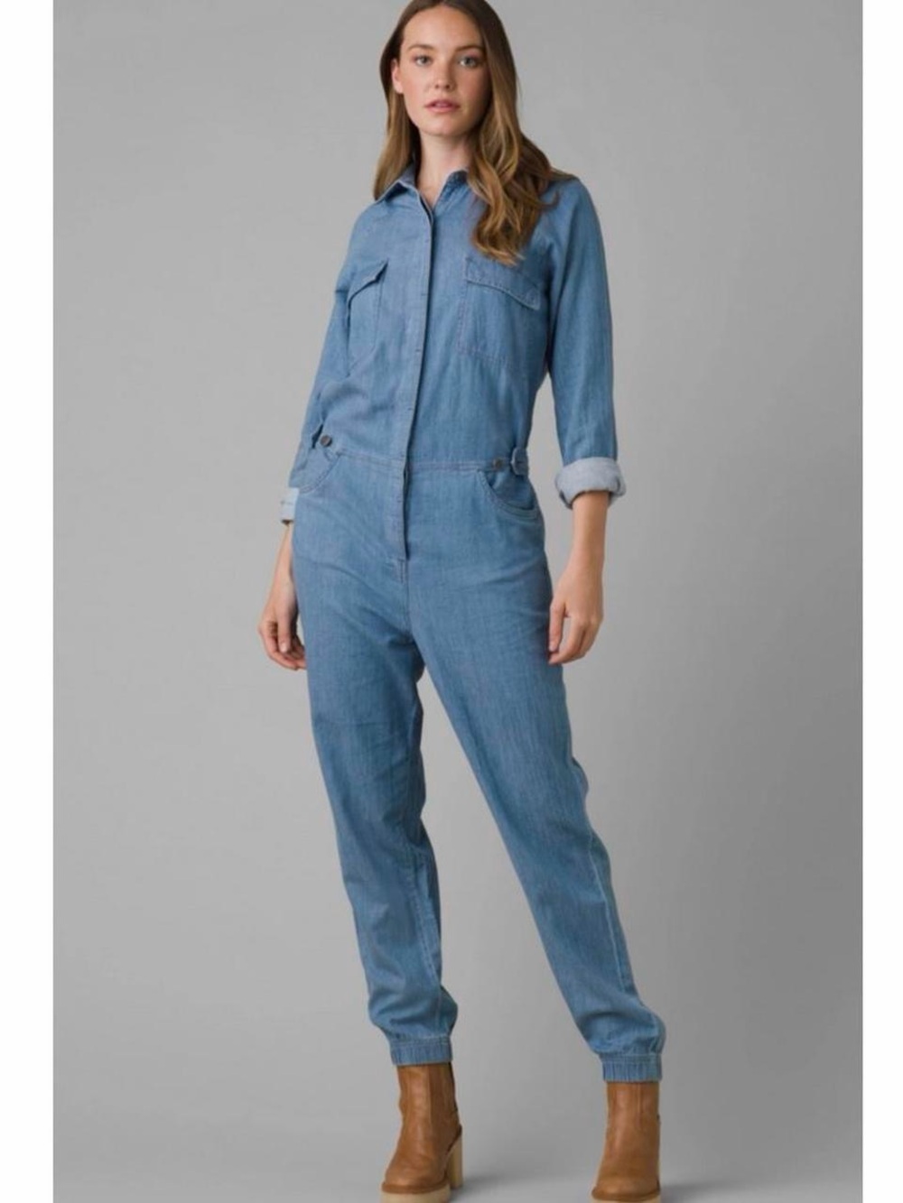 Prana Light Blue Denim Utility Jumpsuit